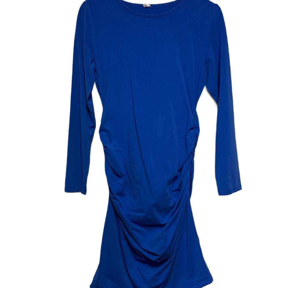 Royal Blue Ruched Sheath Dress with Long Sleeves